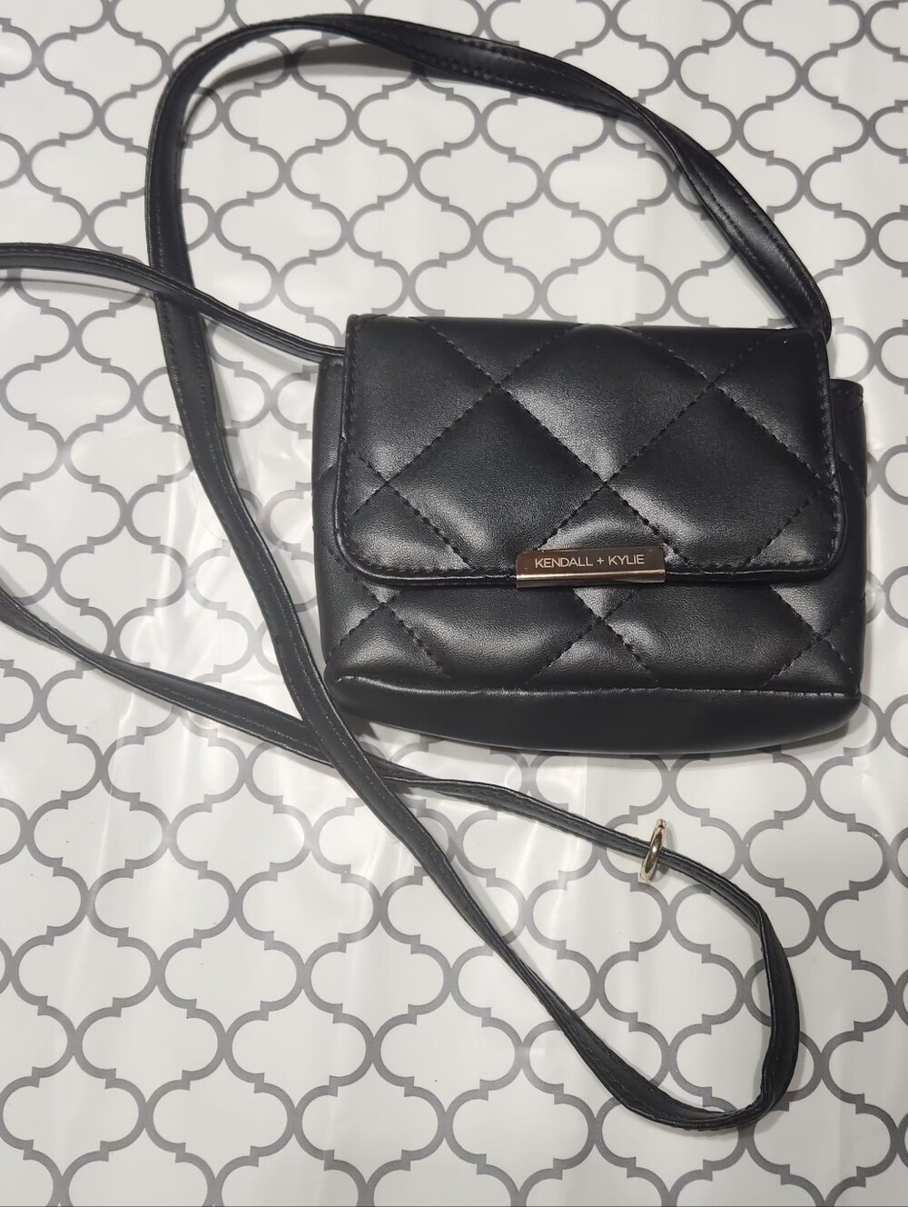 Kendall & Kylie Black Quilted Mini Crossbody with Gold Logo